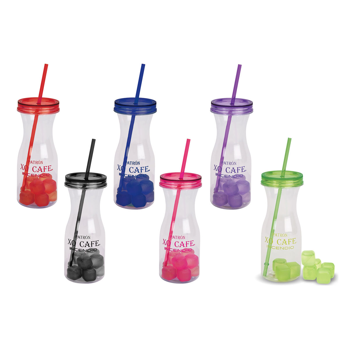 30 OZ. CARAFE STYLE WATER BOTTLE WITH MATCHING ICE STRAW AND ICE CUBES